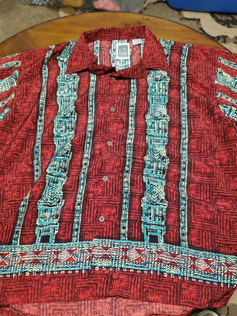 Ocean Current Red Shirt with Teal Geometric Panels